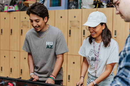 HU student playing a foosball game. 