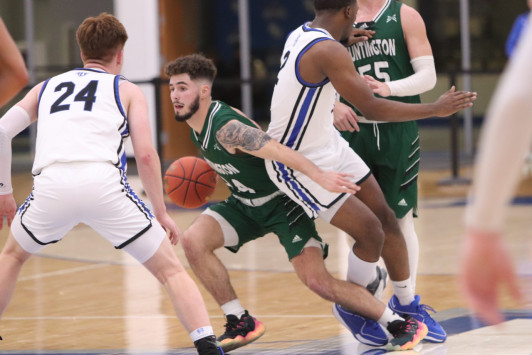 HU basketball team playing a game. 