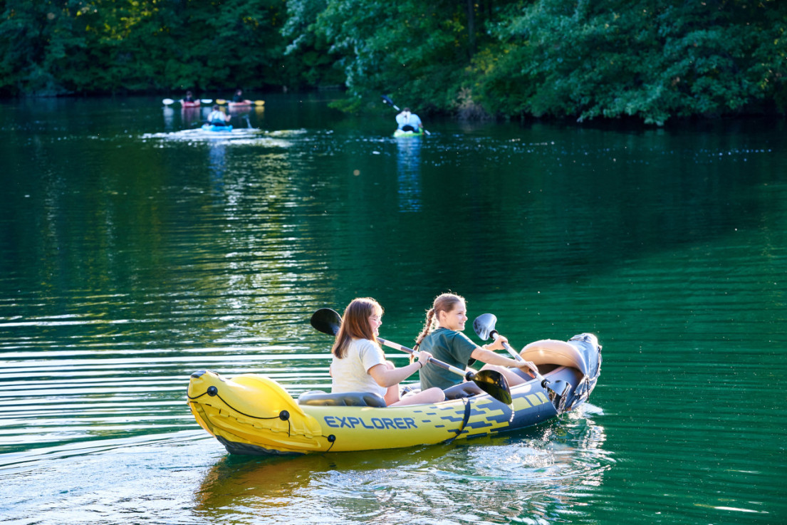 Students Kayaking on Lake Snowtip.