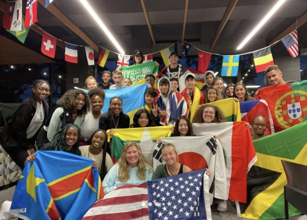 International HU students holding their flags. 