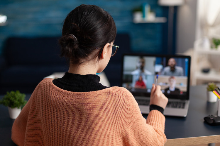 Student in an online video call. 