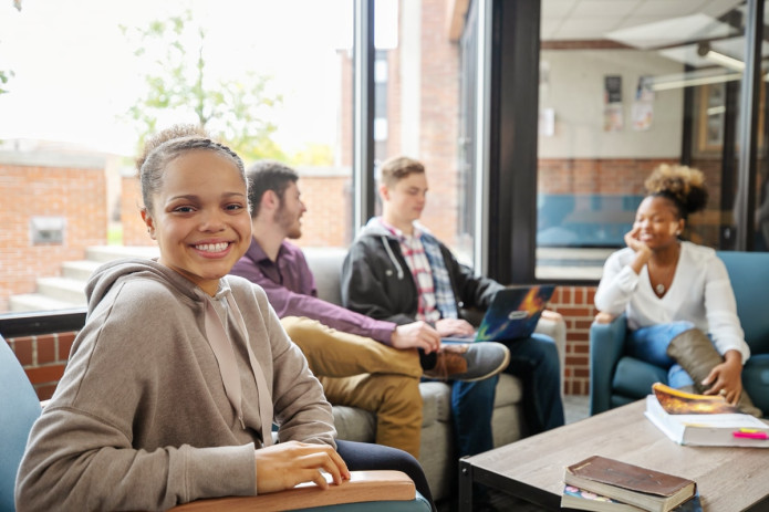 Psychology degree students sitting and chatting