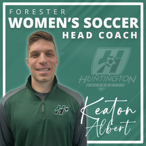 Graphic introducing Keaton Albert as the ninth head coach of the Huntington University women